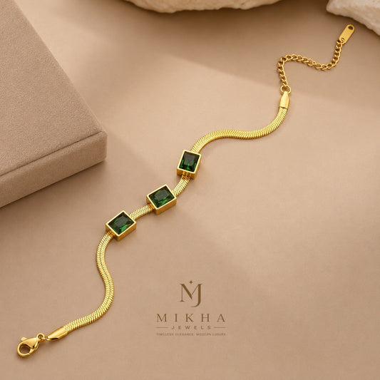 Green Crystal Gold Bracelet – Elegant & Adjustable for Girls/Women