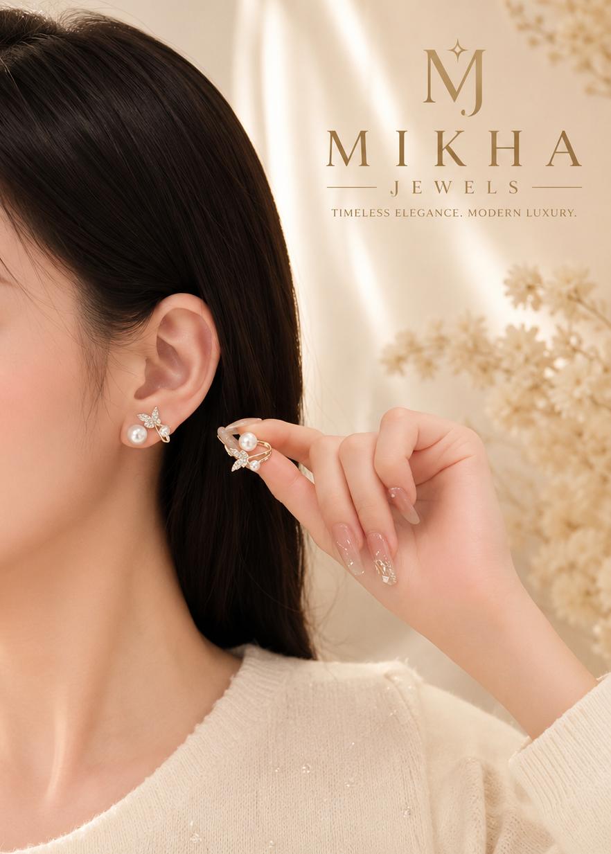 jewelry combo l korean butterfly necklace l butterfly pearl stud earring