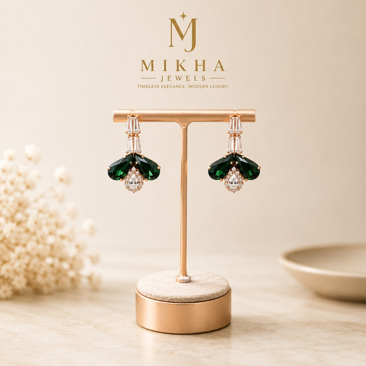 Emerald Green Asymmetrical Necklace Set