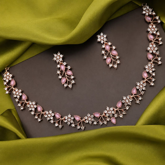 Jewellery Rose Gold-Plated Artificial Stone Studded Necklace Jewelle