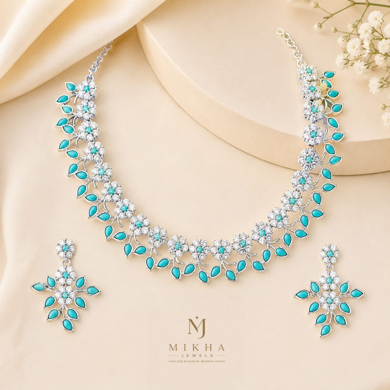 Oxidised Silver Plated Artificial Stone Studded Choker Necklace Jewelry set with 1 Pair of Earring