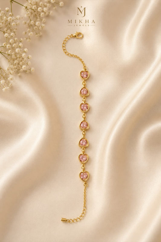Pink Stone Jewellery Set Combo with Bracelet, Pendant Chain, Earrings & Ring for Women and Girls