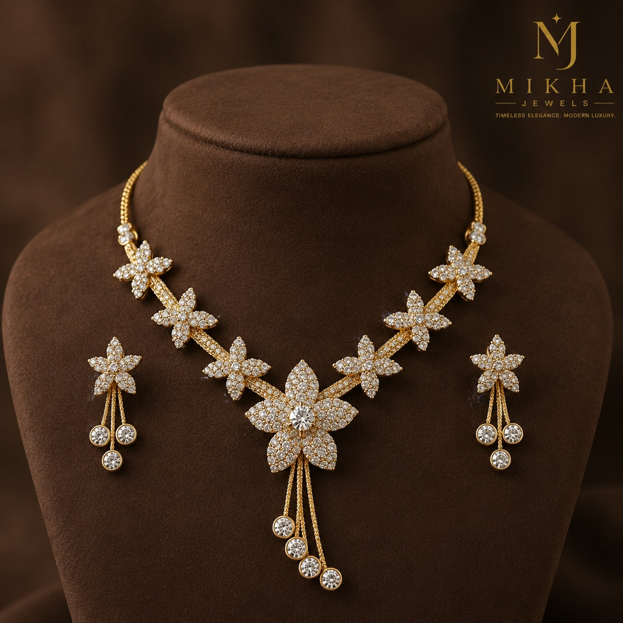 Elegant Jwellery Set – Diamond model Studded Jewellery Necklace for Girls & Womenं