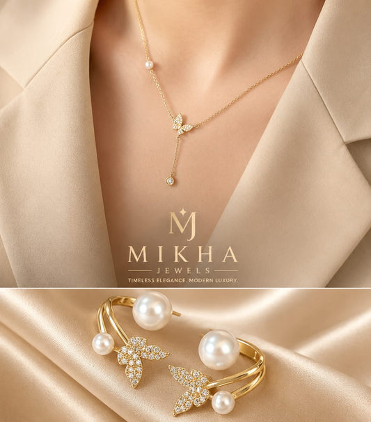 jewelry combo l korean butterfly necklace l butterfly pearl stud earring