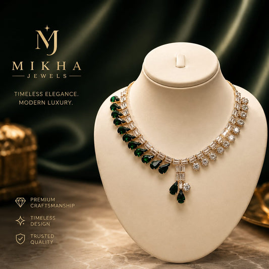 Emerald Green Asymmetrical Necklace Set