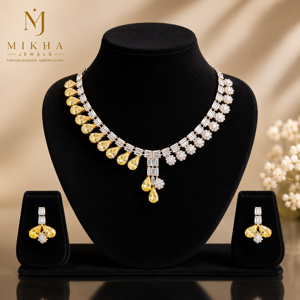 Modern Golden Teardrop Necklace Set